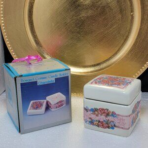 Bouquet Ceramic Candle Holder with Lid Covered with Roses